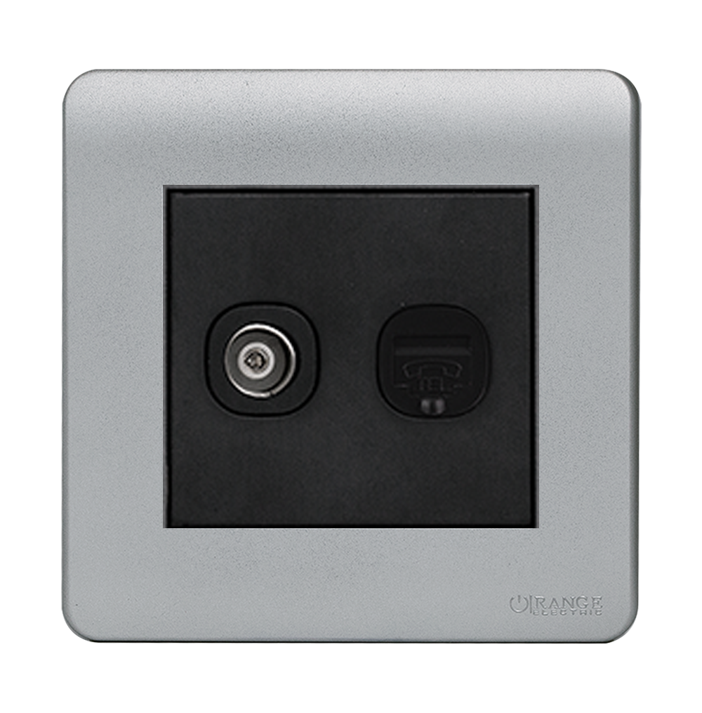 SCINTILLA 2Gang TV Co-Axial (75Ohm) + Telephone Outlet B/Matte with S/Matte Surround