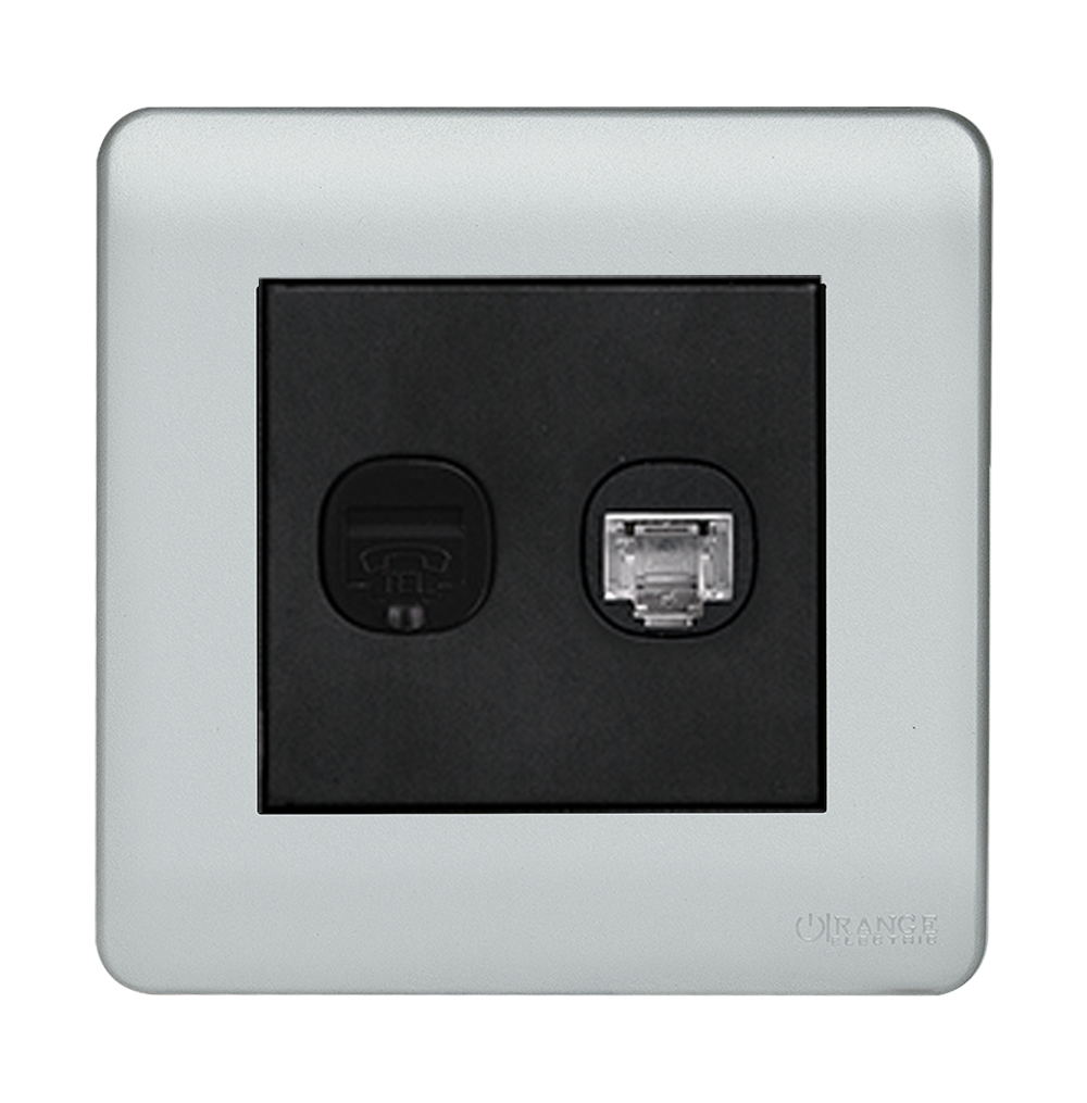 SCINTILLA 2Gang Telephone + Data Outlet B/Matte with S/Matte Surround