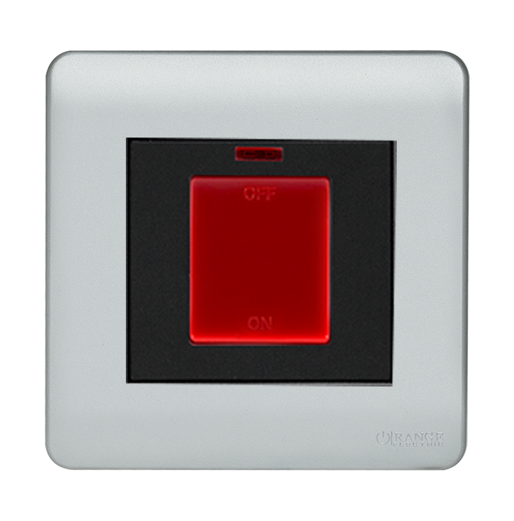 SCINTILLA 45Amp. Double Pole Switch with Indicator + Earth Bar B/Matte with S/Matte Surround