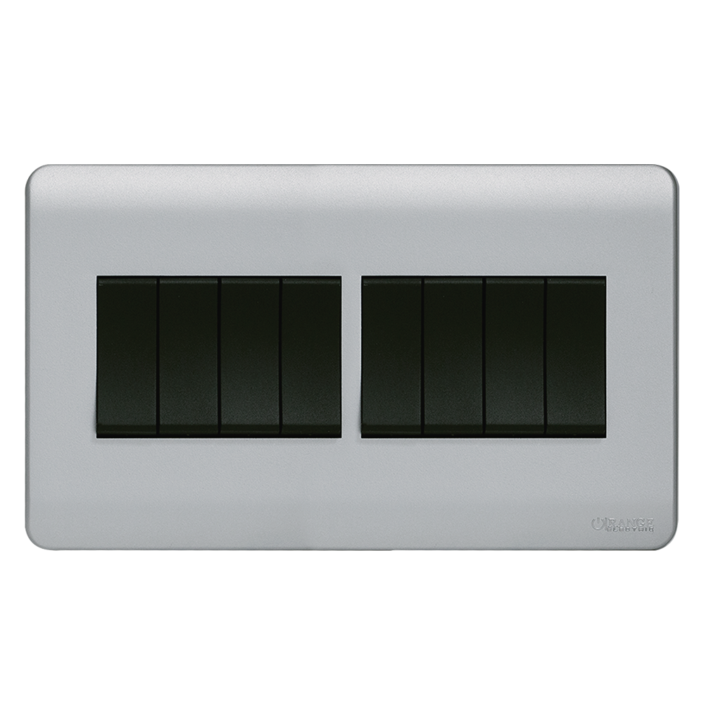 SCINTILLA 16Amp. 8Gang 1Way Switch B/Matte with S/Matte Surround