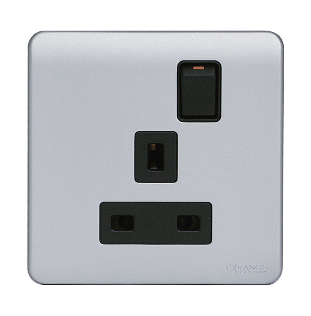 SCINTILLA 13Amp. Single Switched Socket Outlet B/Matte with S/Matte Surround