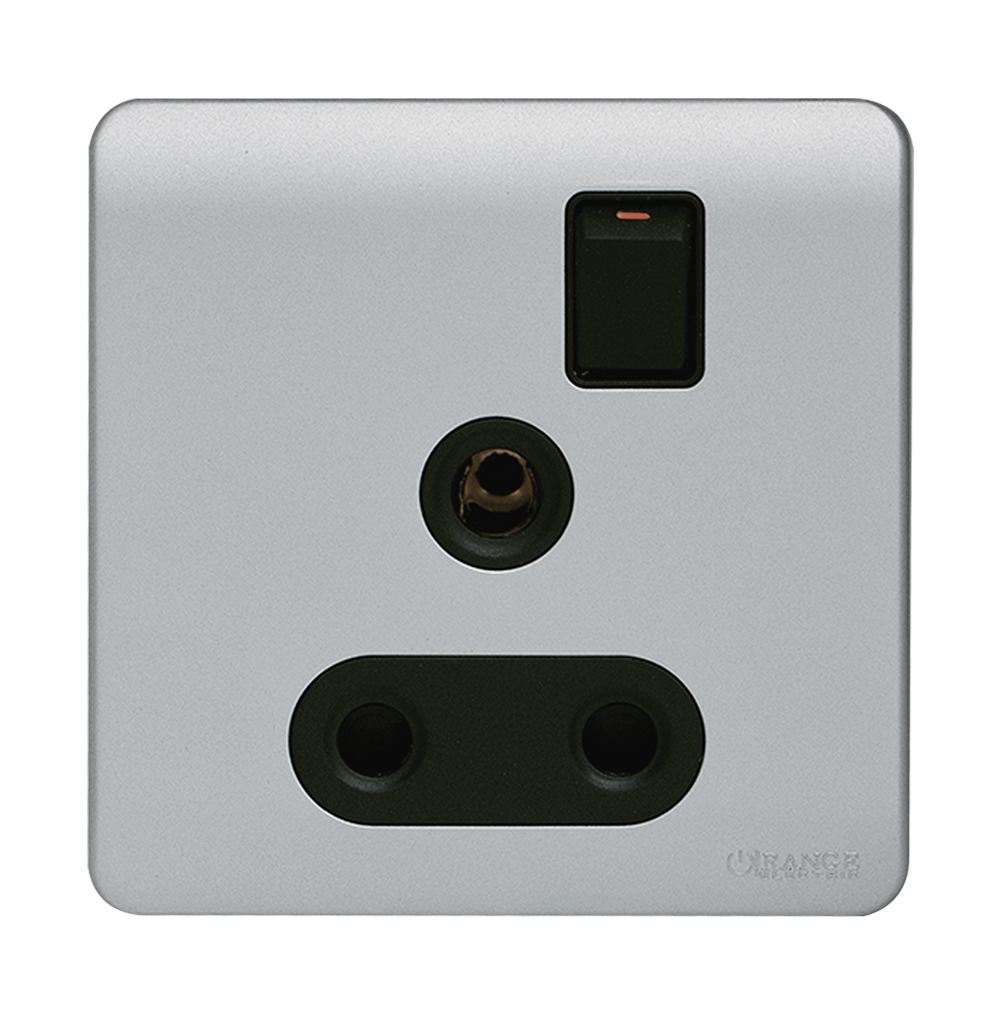 SCINTILLA 15Amp. Single Switched Socket Outlet B/Matte with S/Matte Surround