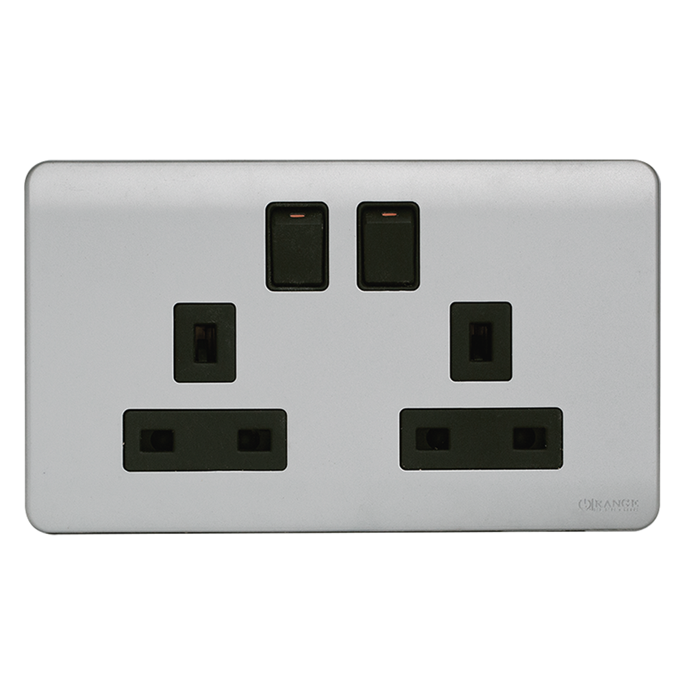 SCINTILLA 13Amp. Twin Switched Socket Outlet B/Matte with S/Matte Surround