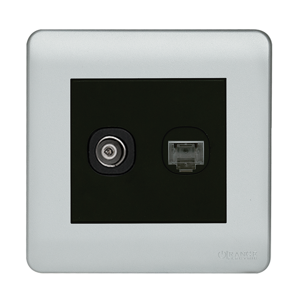SCINTILLA 2Gang TV Co-Axial (75Ohm) + Data Outlet B/Matte with S/Matte Surround