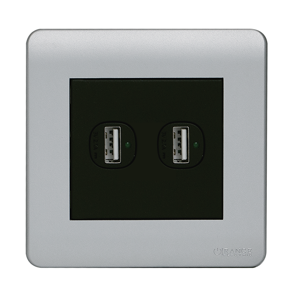 SCINTILLA 2.1Amp. 2Gang Type-A USB Charger Outlet B/Matte with S/Matte Surround