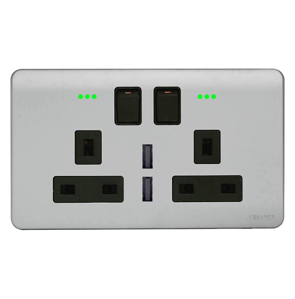 SCINTILLA 13Amp. Twin Switched Socket Outlet with Indicator + 4.2Amp. Type-A USB B/Matte with S/Matte Surround