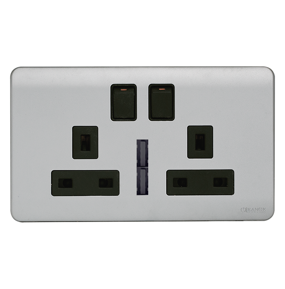 SCINTILLA 13Amp. Twin Multi Switched Socket Outlet with Indicator + 4.2Amp. Twin USB B/Matte with S/Matte Surround