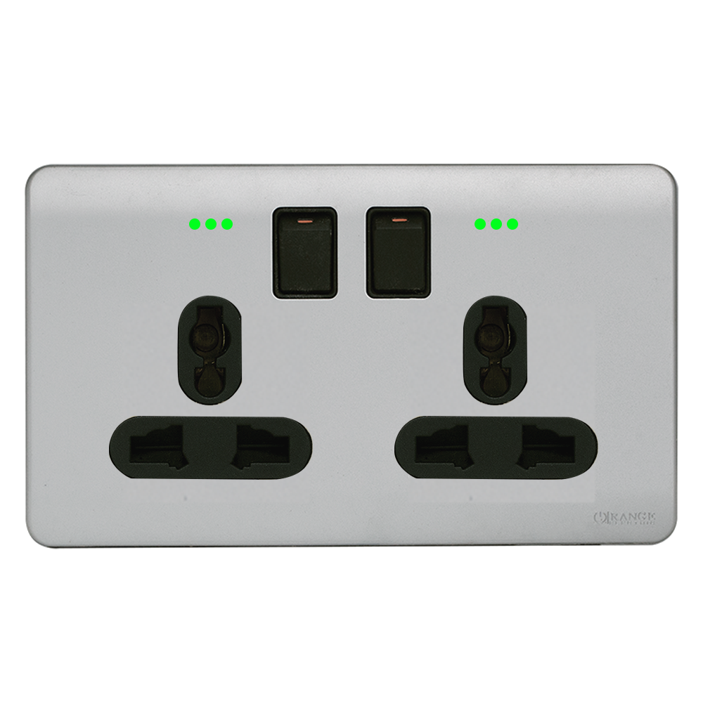 SCINTILLA 13Amp. Twin Multi Switched Socket Outlet with Indicator B/Matte with S/Matte Surround