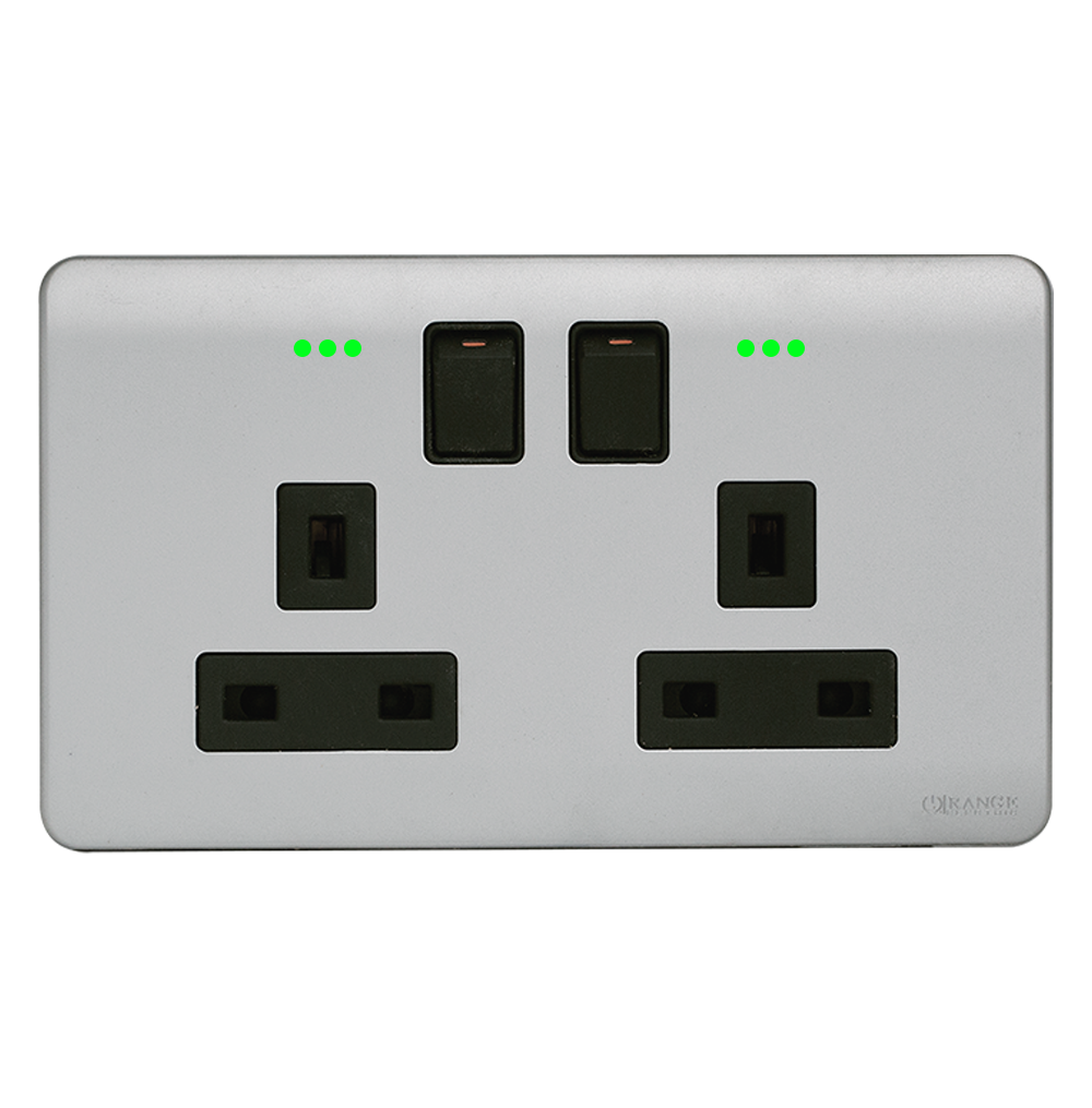 SCINTILLA 13Amp. Twin Switched Socket Outlet with Indicator B/Matte with S/Matte Surround