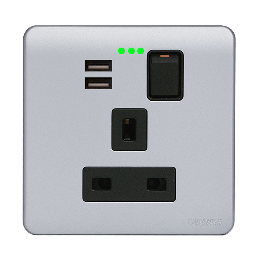 SCINTILLA 13Amp. Single Switched Socket Outlet with Indicator + 3.4Amp. Type-A USB B/Matte with S/Matte Surround