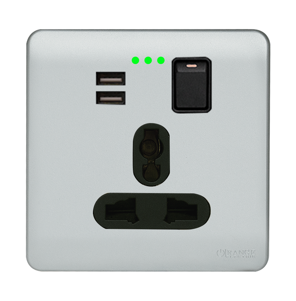 SCINTILLA 13Amp. Single Multi Switched Socket Outlet with Indicator + 3.4Amp. Type-A  USB B/Matte with S/Matte Surround