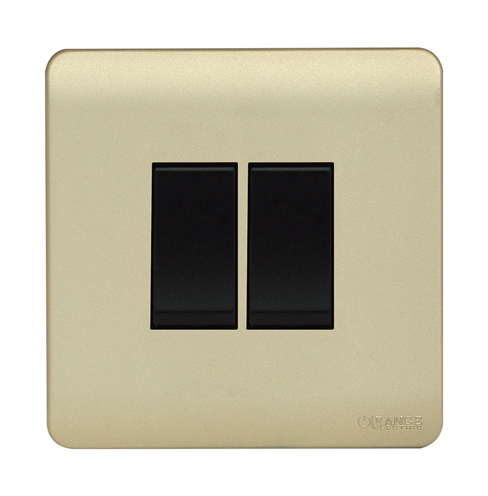 SCINTILLA 16Amp. 2Gang 1Way Switch B/Matte with Gld/Matte Surround