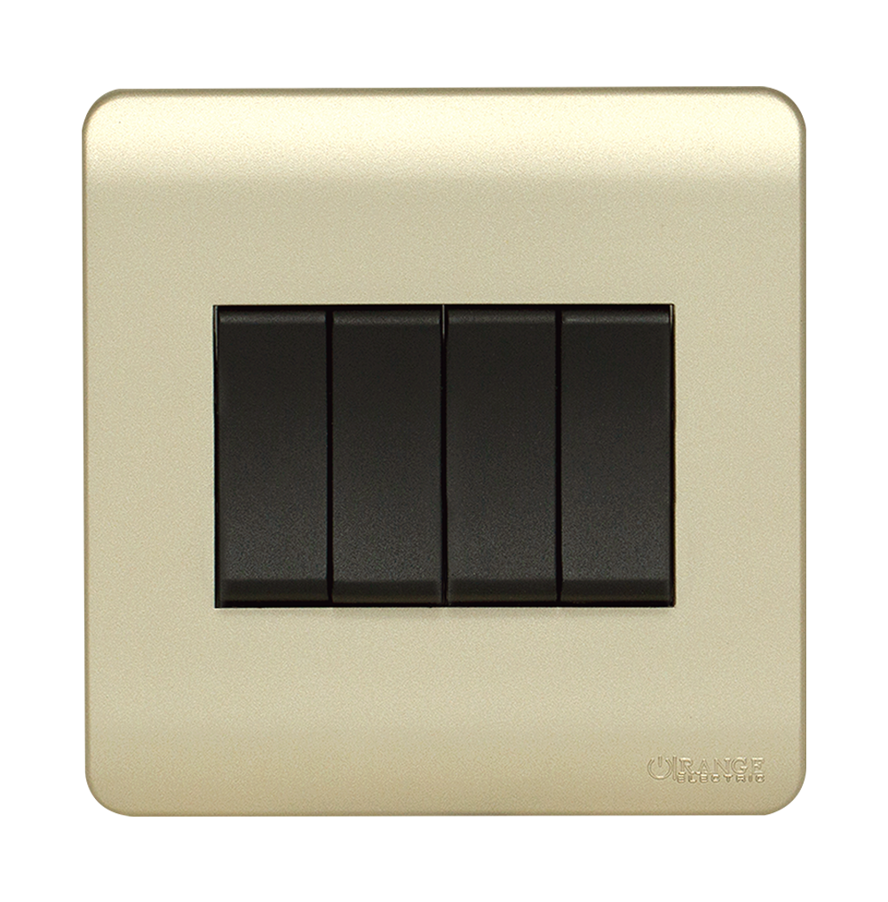 SCINTILLA 16Amp. 4Gang 1Way Switch B/Matte with Gld/Matte Surround