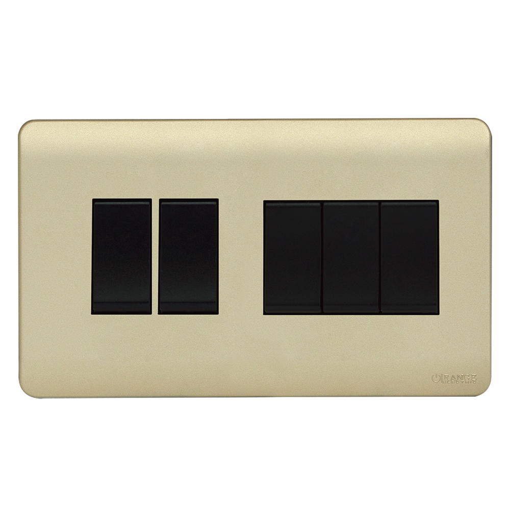 SCINTILLA 16Amp. 5Gang 1Way Switch B/Matte with Gld/Matte Surround