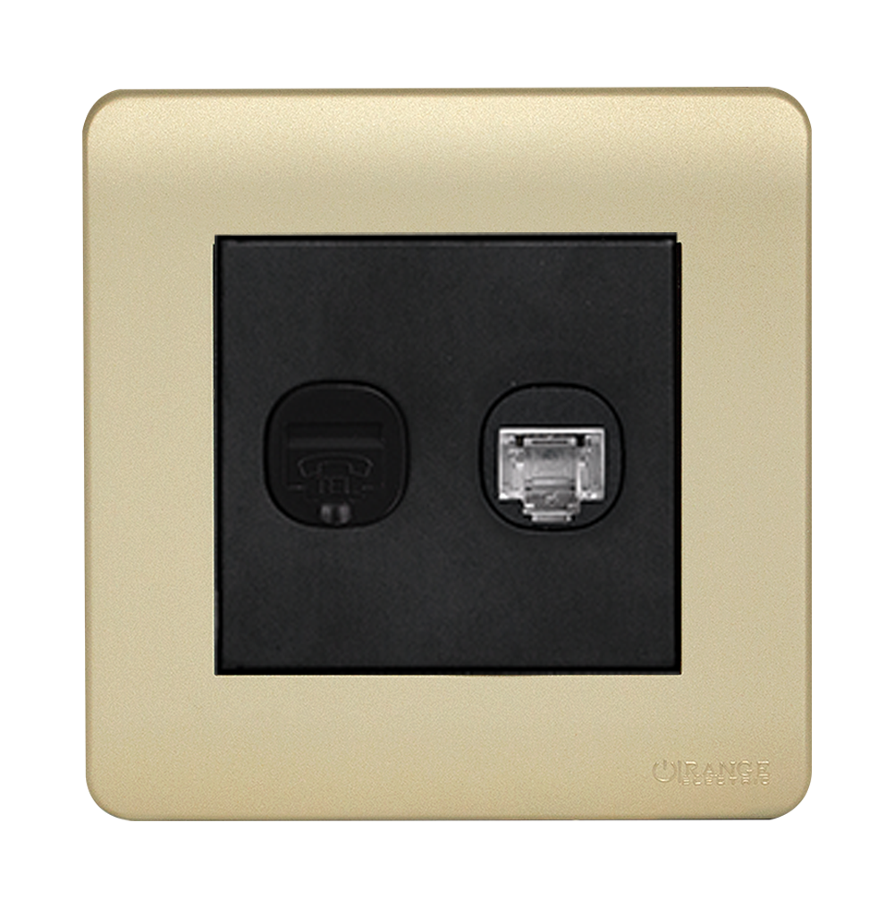 SCINTILLA 2Gang Telephone + Data Outlet B/Matte with Gld/Matte Surround