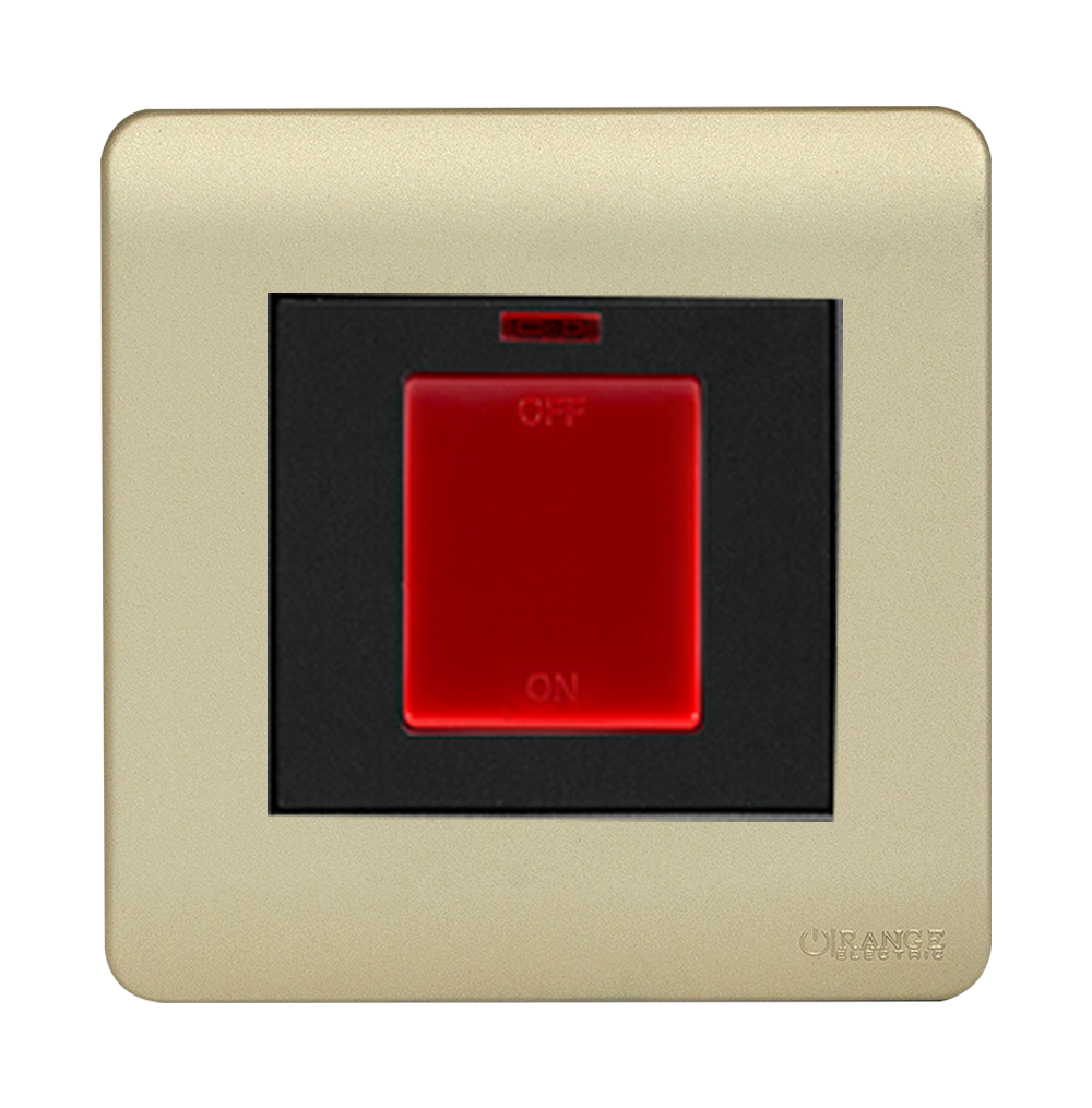 SCINTILLA 45Amp. Double Pole Switch with Indicator + Earth Bar B/Matte with Gld/Matte Surround