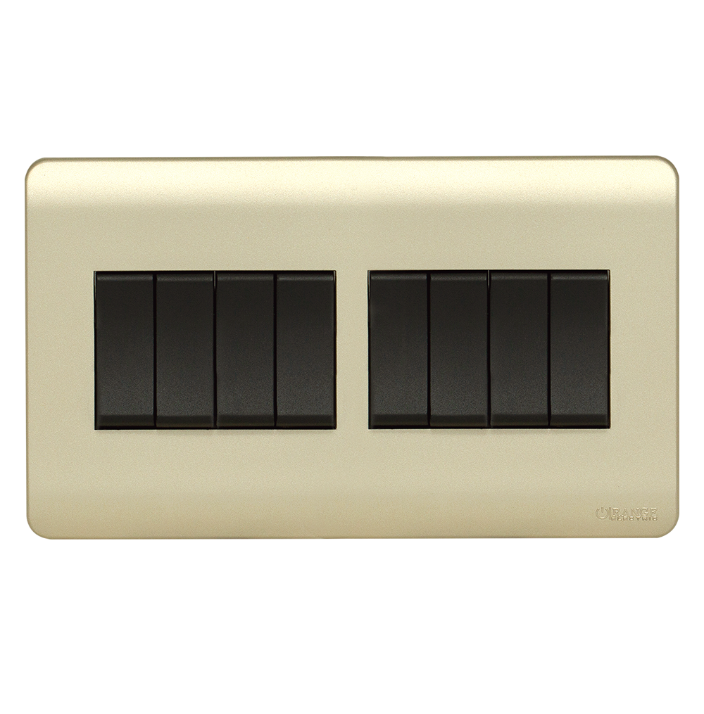 SCINTILLA 16Amp. 8Gang 1Way Switch B/Matte with Gld/Matte Surround