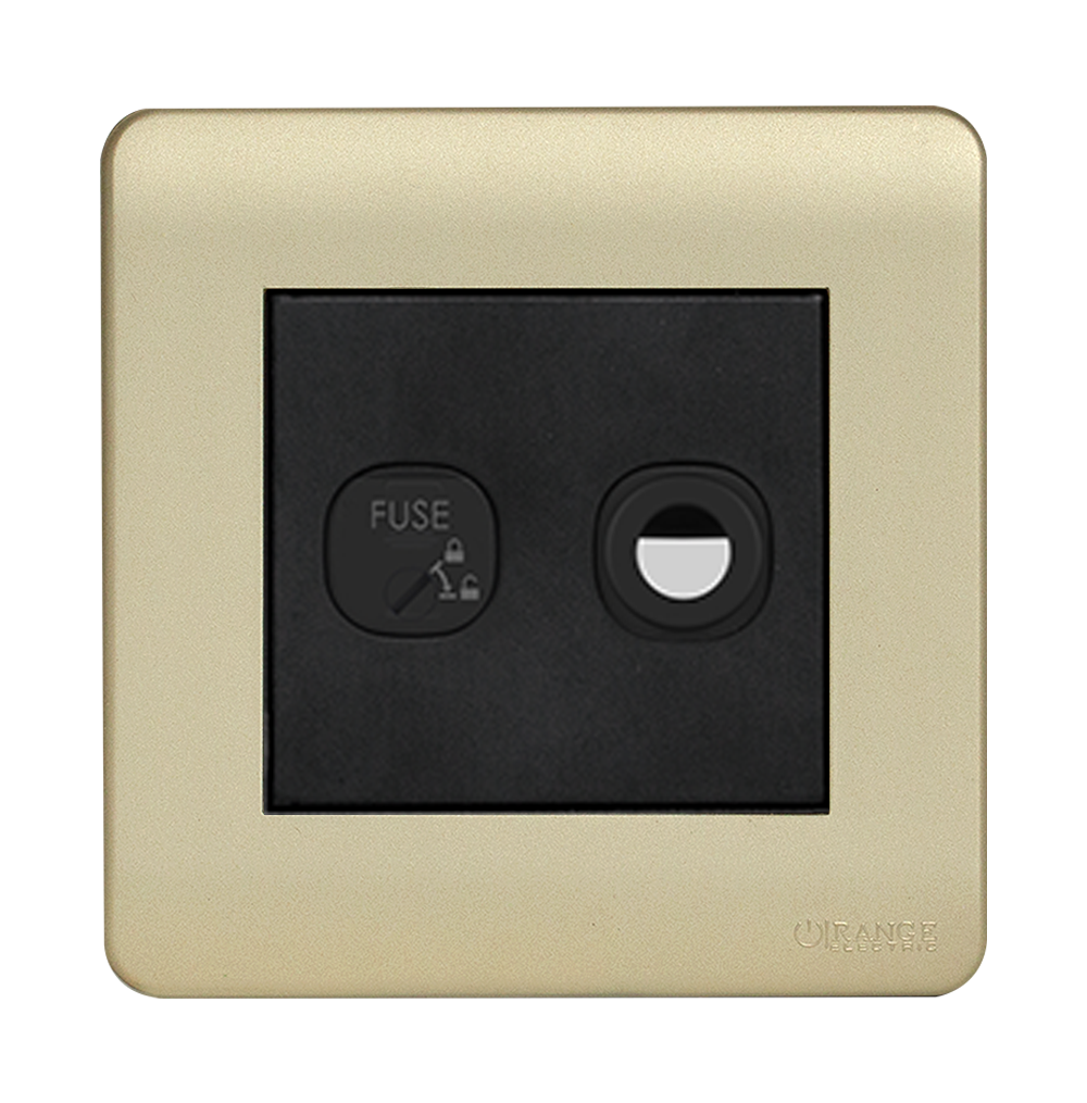 SCINTILLA 1Gang 13Amp Fused Flex Outlet B/Matte with Gld/Matte Surround