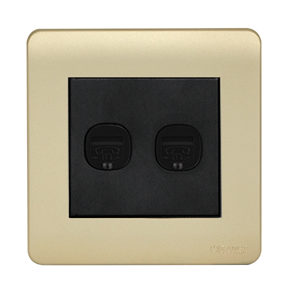 SCINTILLA 2Gang 4Wire Telephone Outlet B/Matte with Gld/Matte Surround