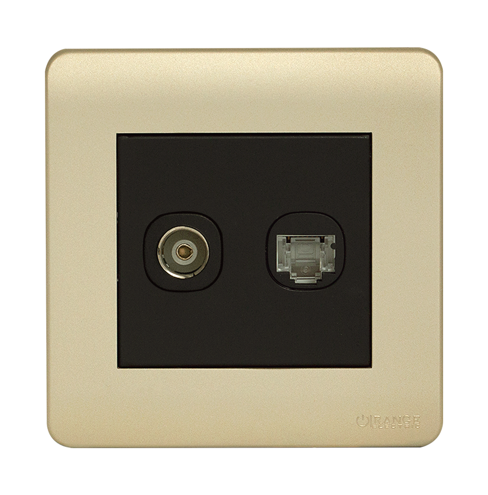 SCINTILLA 2Gang TV Co-Axial (75Ohm) + Data Outlet B/Matte with Gld/Matte Surround