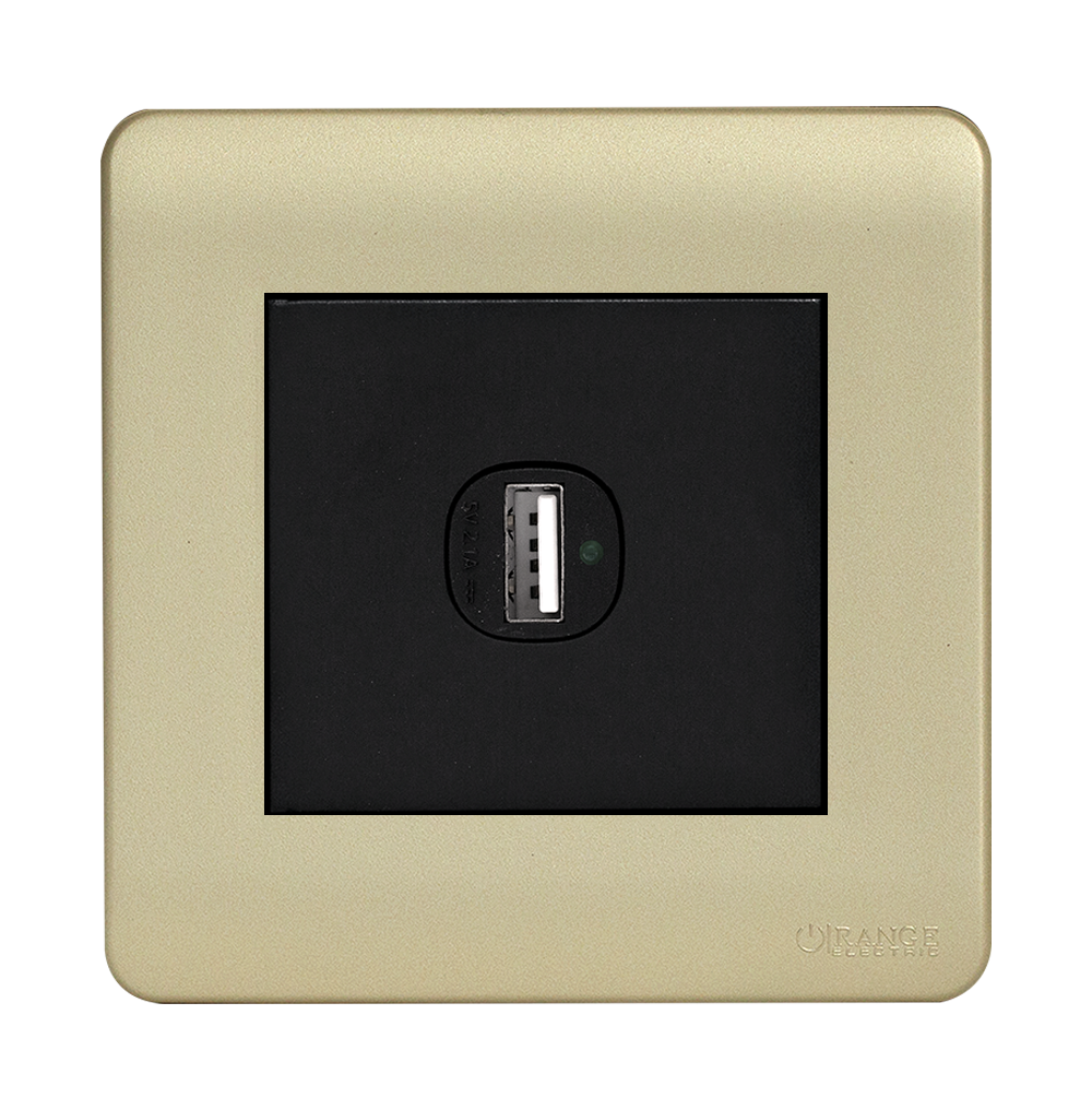 SCINTILLA 2.1Amp. 1Gang Type-A USB Charger Outlet B/Matte with Gld/Matte Surround