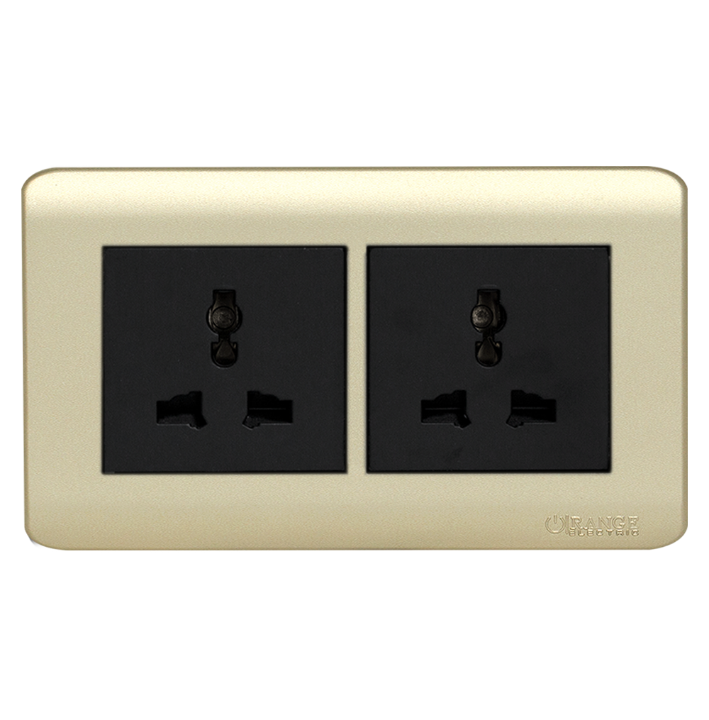 SCINTILLA 13Amp. Twin Multi Unswitched Socket Outlet B/Matte with Gld/Matte Surround