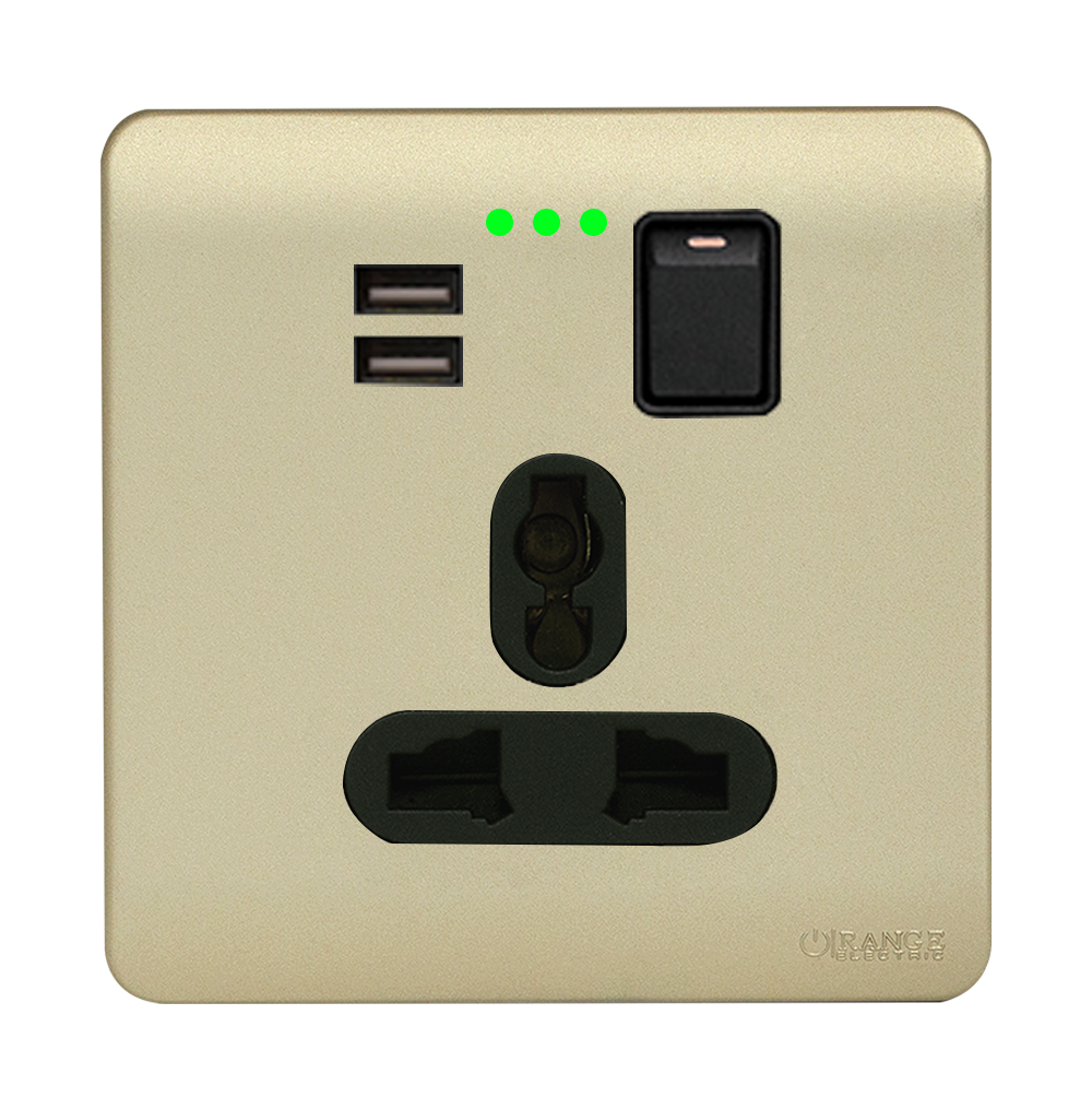 SCINTILLA 13Amp. Single Multi Switched Socket Outlet with Indicator + 3.4Amp. Type-A  USB B/Matte with Gld/Matte Surround