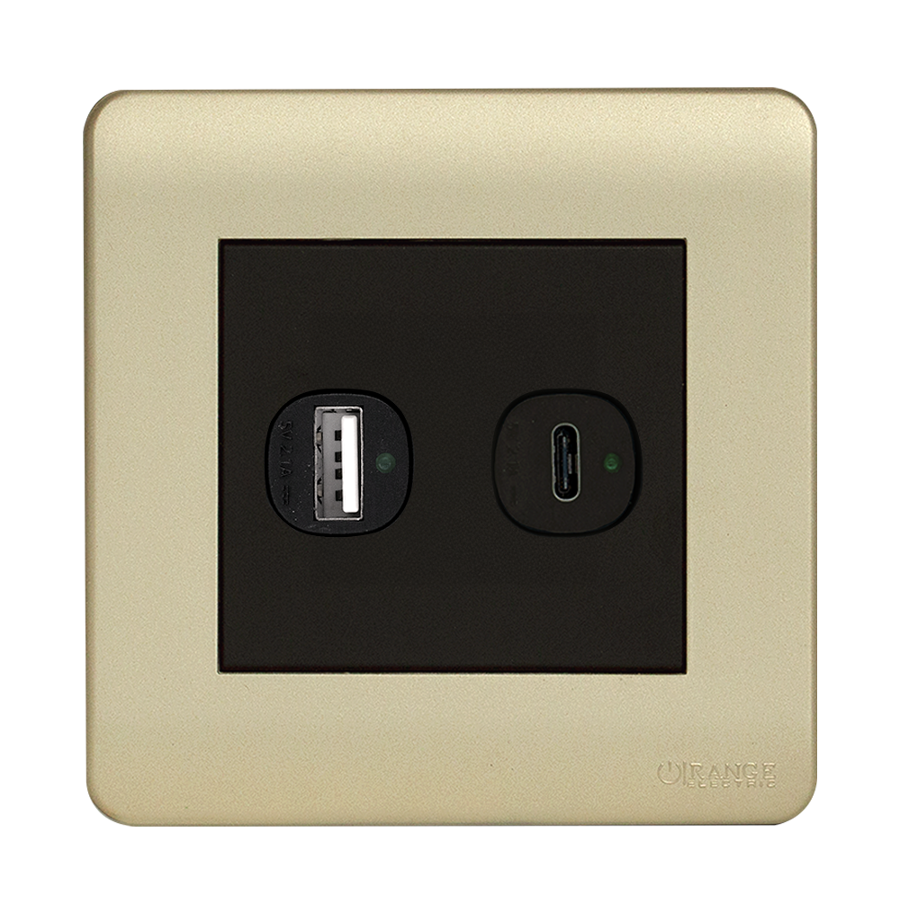 SCINTILLA 2.1Amp Type A + Type-C USB Charger Outlet B/Matte with Gld/Matte Surround