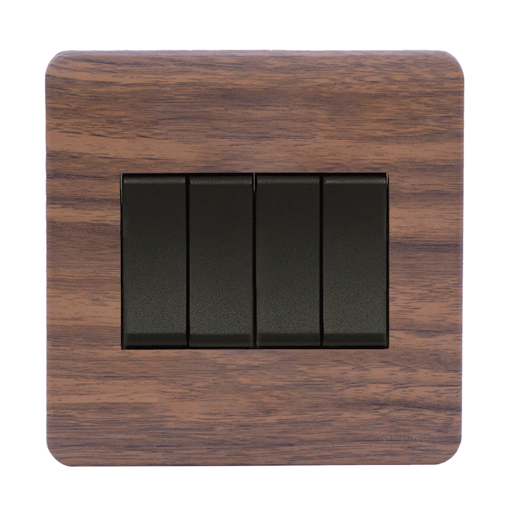 SCINTILLA 16Amp. 4Gang 1Way Switch B/Matte with Kumbuk Surround