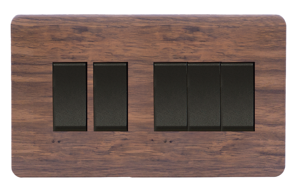 SCINTILLA 16Amp. 5Gang 1Way Switch B/Matte with Kumbuk Surround
