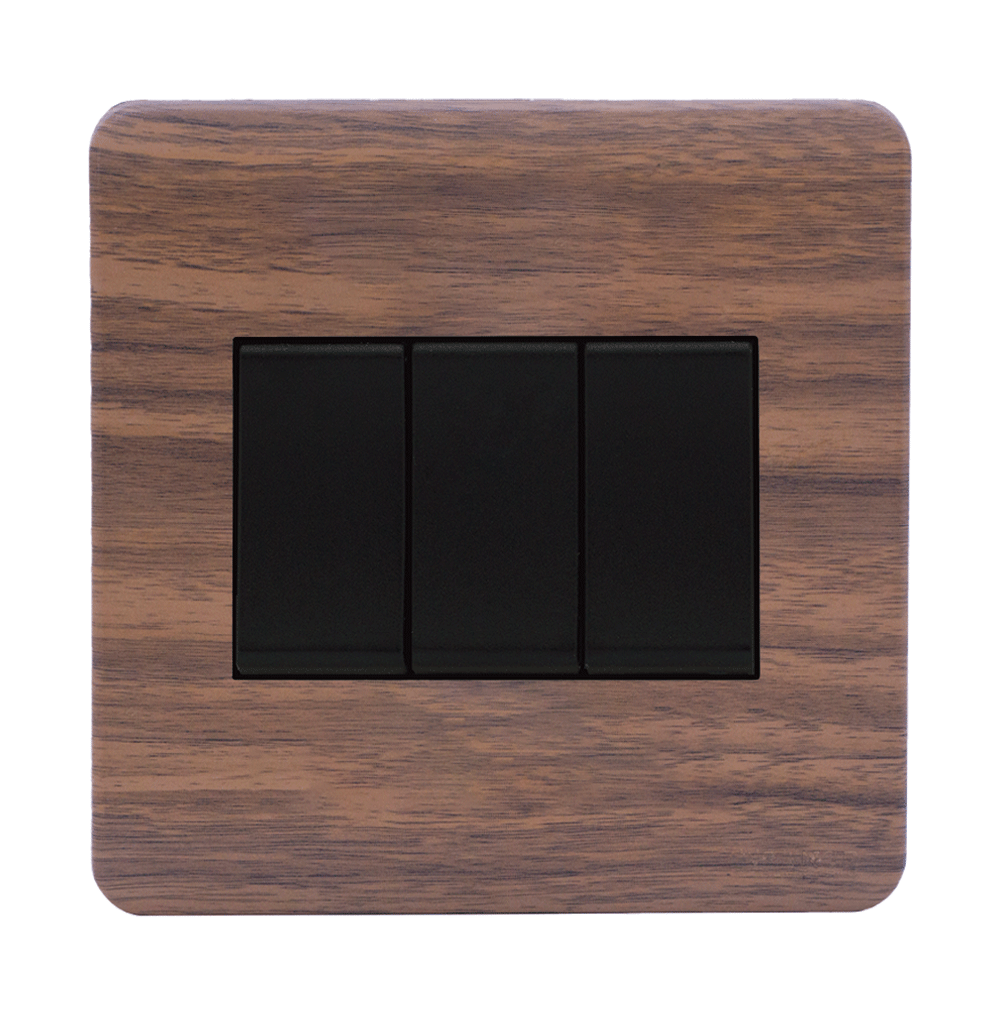 SCINTILLA 16Amp. 3Gang 2Way Switch B/Matte with Kumbuk Surround