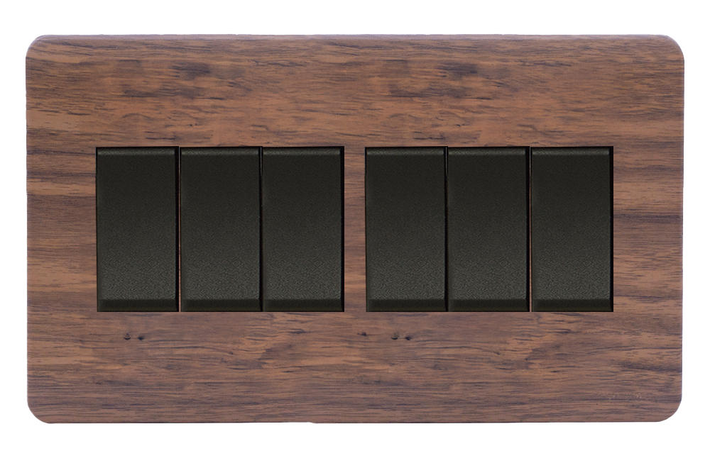 SCINTILLA 16Amp. 6Gang 2Way Switch B/Matte with Kumbuk Surround