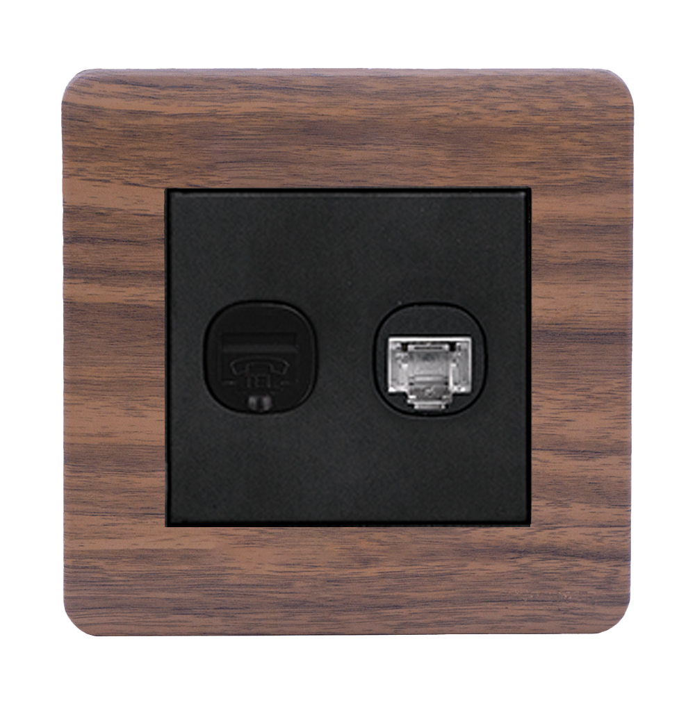 SCINTILLA 2Gang Telephone + Data Outlet B/Matte with Kumbuk Surround