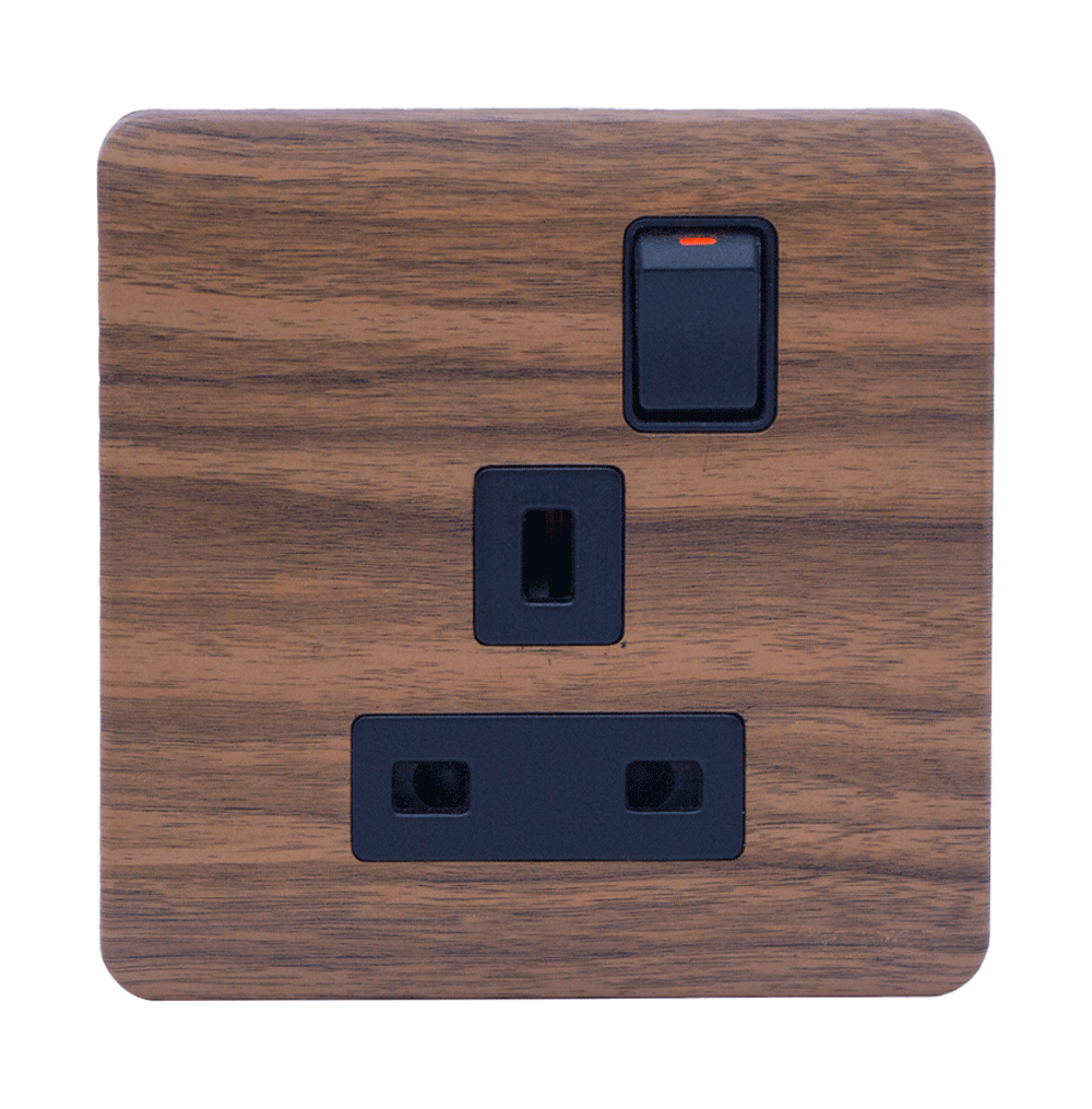 SCINTILLA 13Amp. Single Switched Socket Outlet B/Matte with Kumbuk Surround