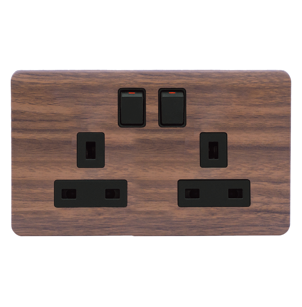 SCINTILLA 13Amp. Twin Switched Socket Outlet B/Matte with Kumbuk Surround