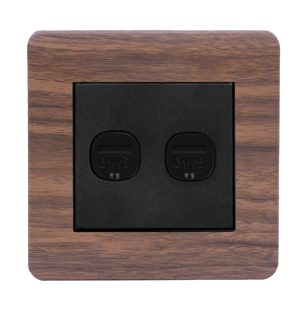 SCINTILLA 2Gang 4Wire Telephone Outlet B/Matte with Kumbuk Surround