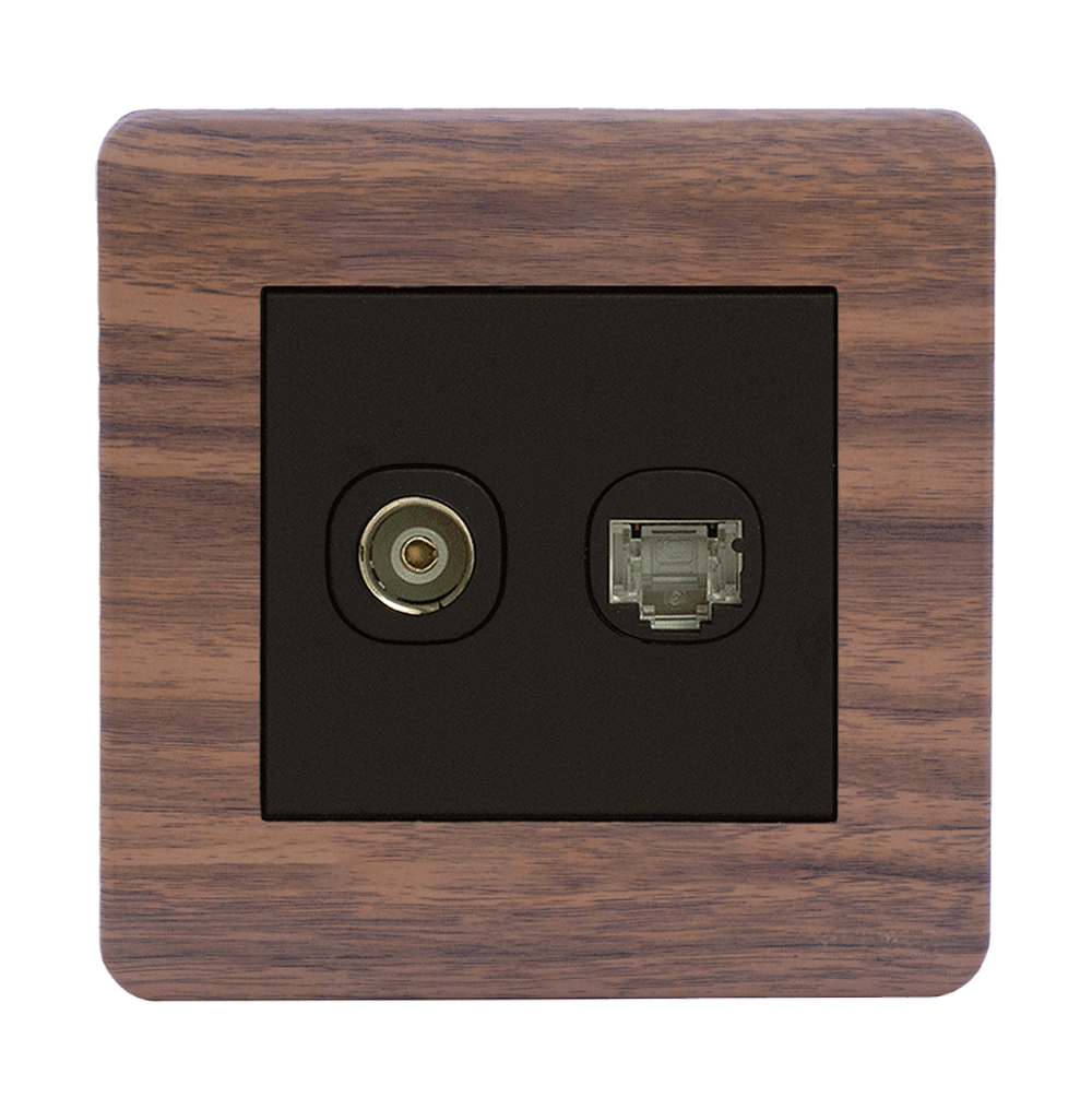 SCINTILLA 2Gang TV Co-Axial (75Ohm) + Data Outlet B/Matte with Kumbuk Surround