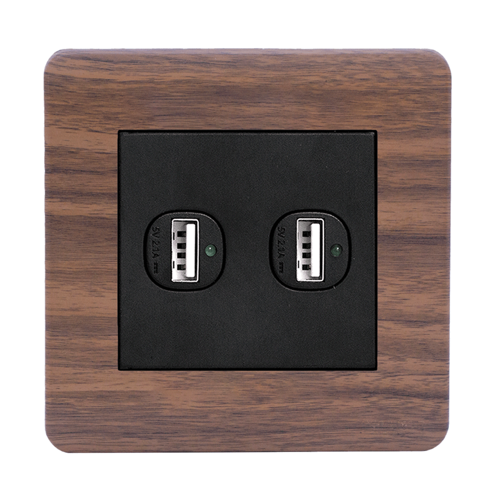 SCINTILLA 2.1Amp. 2Gang Type-A USB Charger Outlet B/Matte with Kumbuk Surround