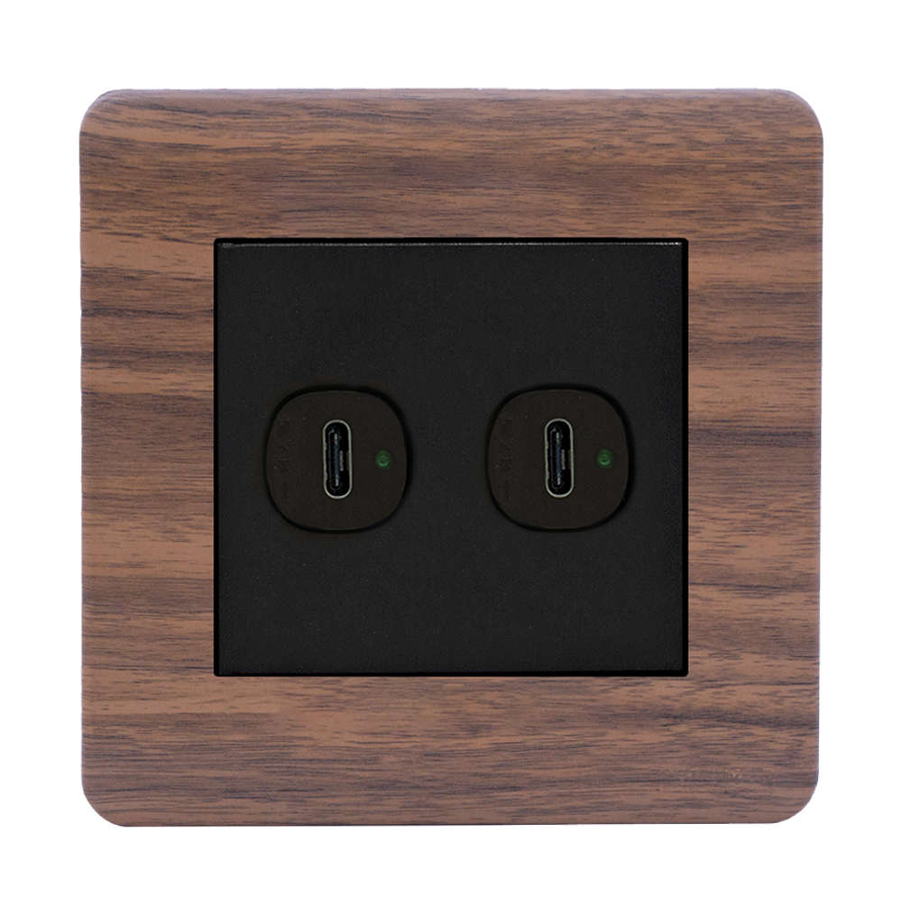 SCINTILLA 2.1Amp. 2Gang Type-C USB Charger Outlet B/Matte with Kumbuk Surround