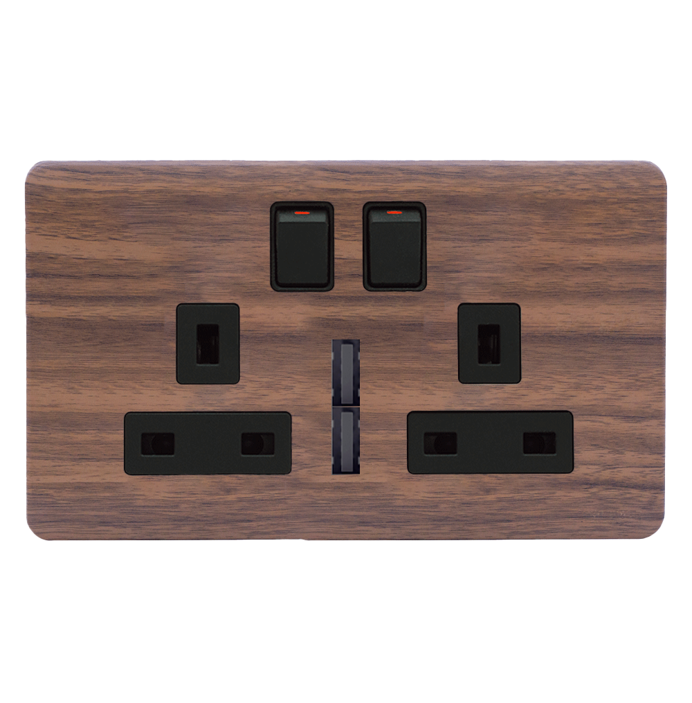SCINTILLA 13Amp. Twin Multi Switched Socket Outlet with Indicator + 4.2Amp. Twin USB B/Matte with Kumbuk Surround