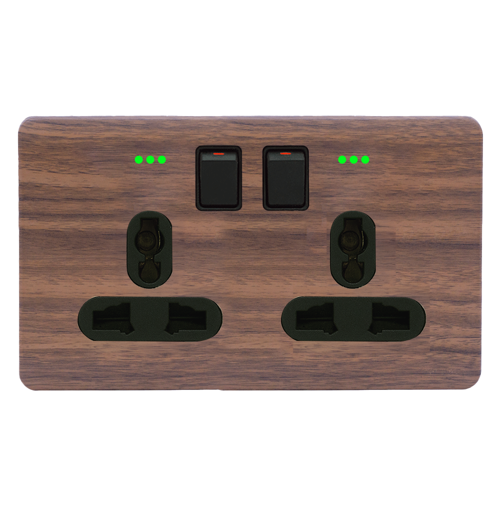 SCINTILLA 13Amp. Twin Multi Switched Socket Outlet with Indicator B/Matte with Kumbuk Surround