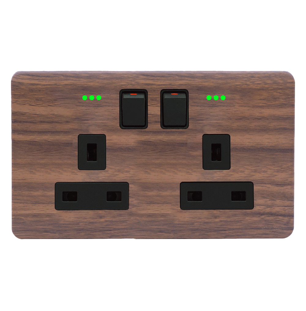 SCINTILLA 13Amp. Twin Switched Socket Outlet with Indicator B/Matte with Kumbuk Surround