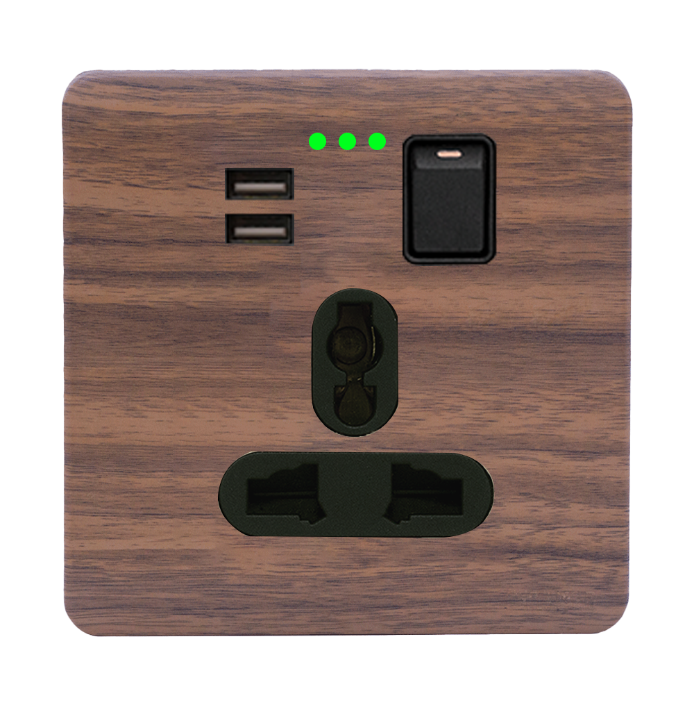 SCINTILLA 13Amp. Single Multi Switched Socket Outlet with Indicator + 3.4Amp. Type-A  USB B/Matte with Kumbuk Surround