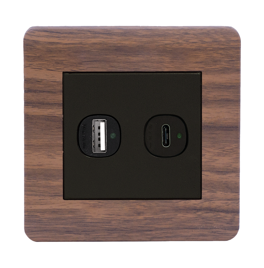 SCINTILLA 2.1Amp Type A + Type-C USB Charger Outlet B/Matte with Kumbuk Surround