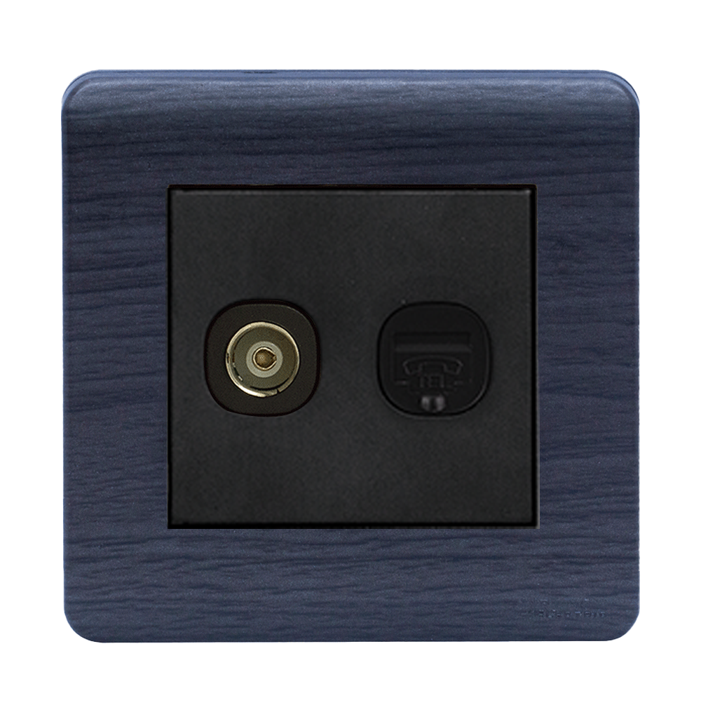 SCINTILLA 2Gang TV Co-Axial (75Ohm) + Telephone Outlet B/Matte with Kaluwara Surround