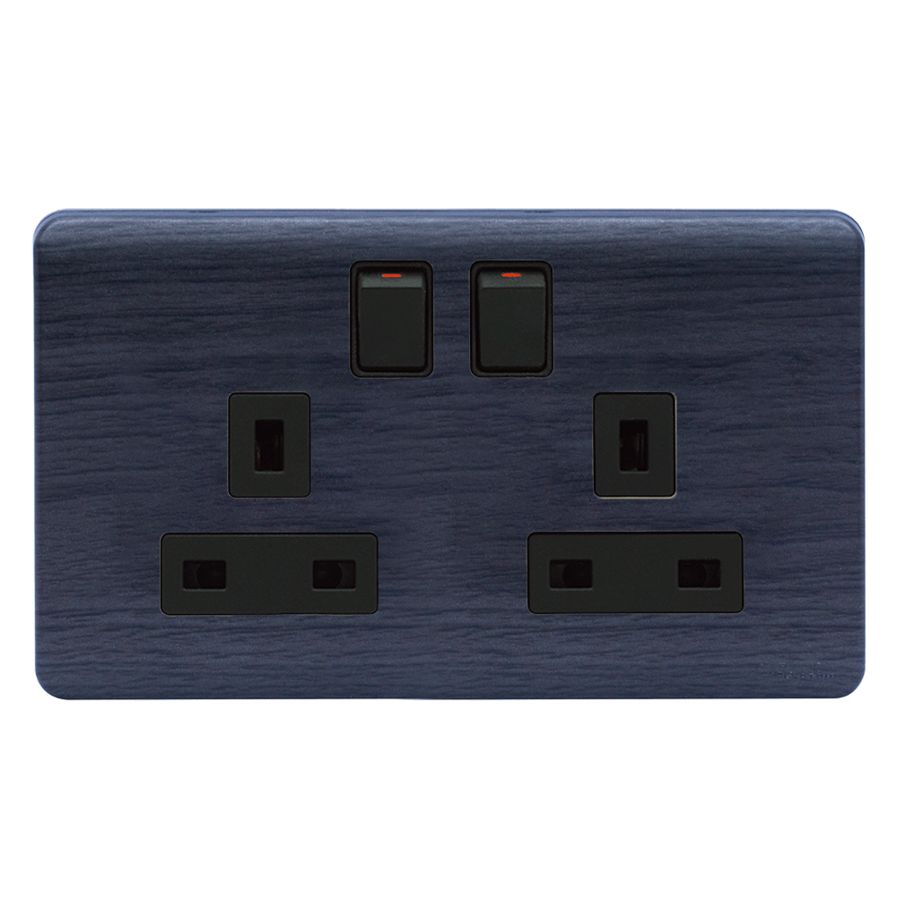 SCINTILLA 13Amp. Twin Switched Socket Outlet B/Matte with Kaluwara Surround