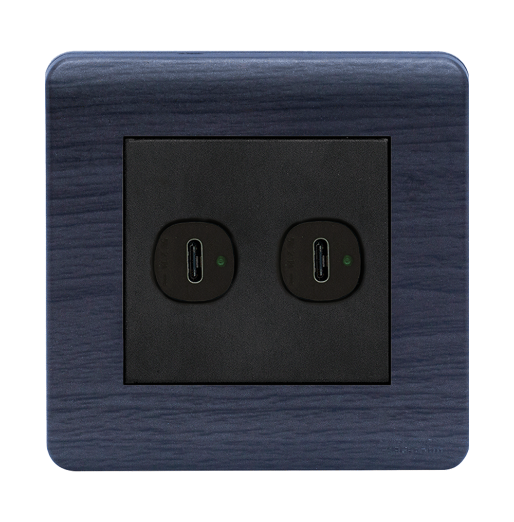 SCINTILLA 2.1Amp. 2Gang Type-C USB Charger Outlet B/Matte with Kaluwara Surround