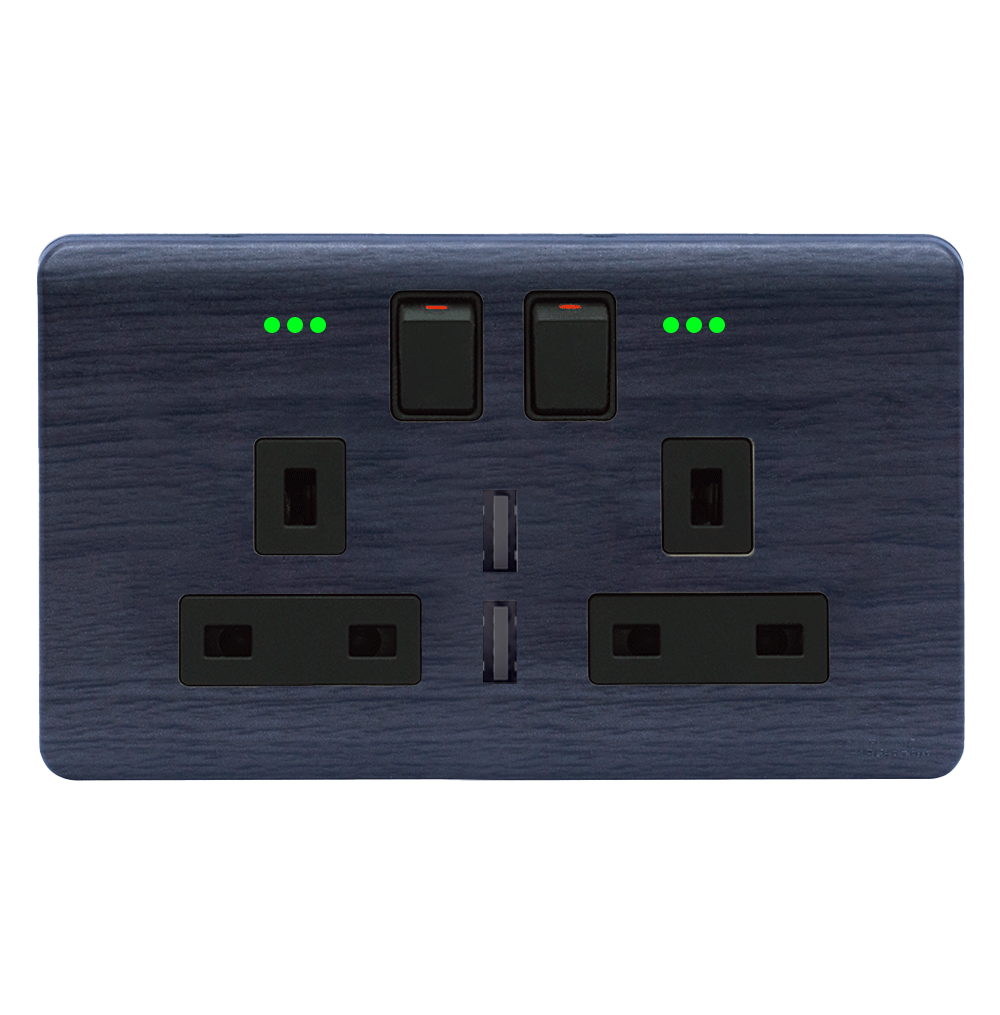 SCINTILLA 13Amp. Twin Switched Socket Outlet with Indicator + 4.2Amp. Type-A USB B/Matte with Kaluwara Surround