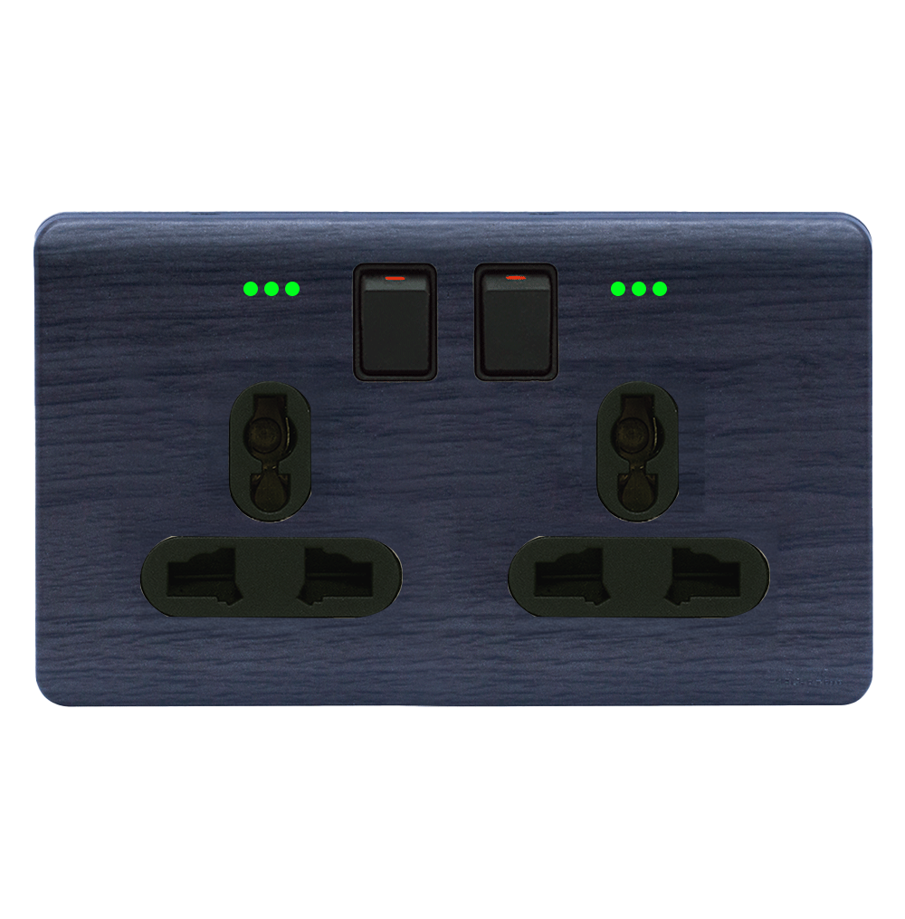 SCINTILLA 13Amp. Twin Multi Switched Socket Outlet with Indicator B/Matte with Kaluwara Surround