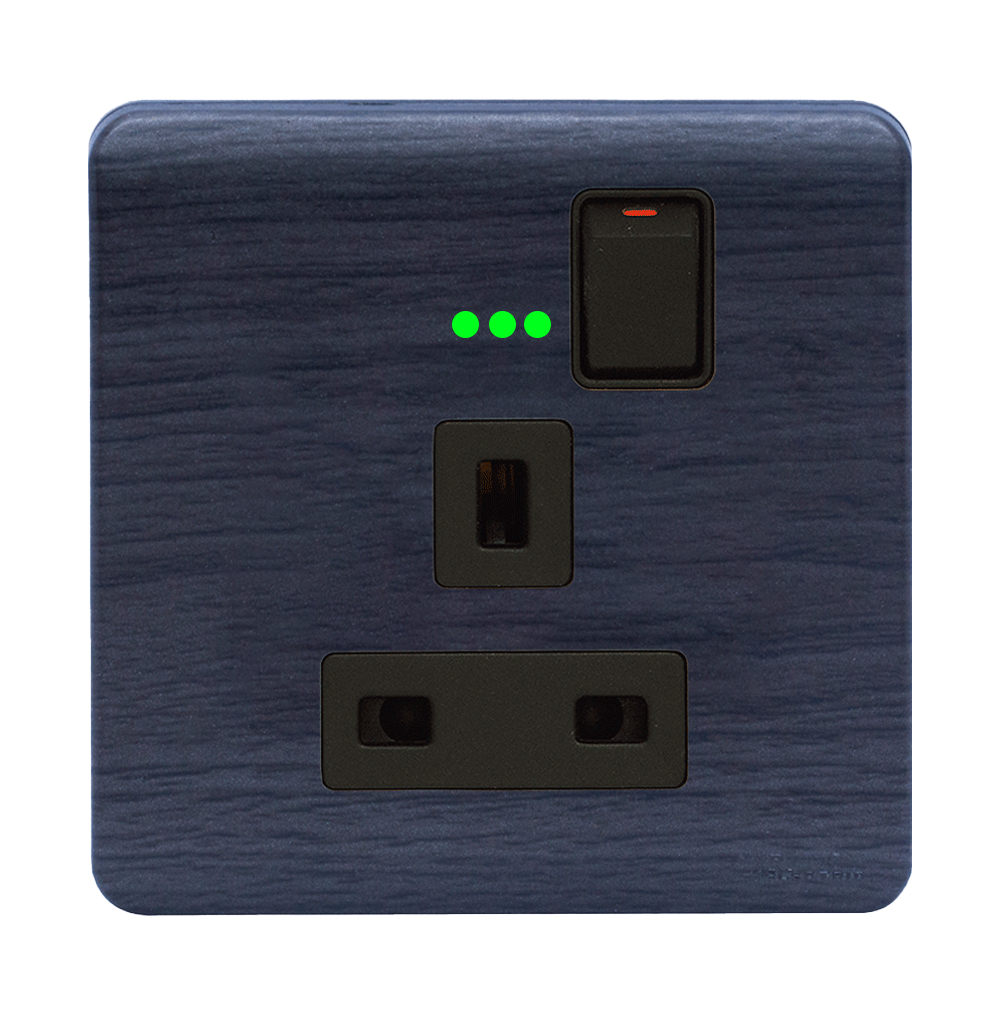 SCINTILLA 13Amp. Single Switched Socket Outlet with Indicator B/Matte with Kaluwara Surround